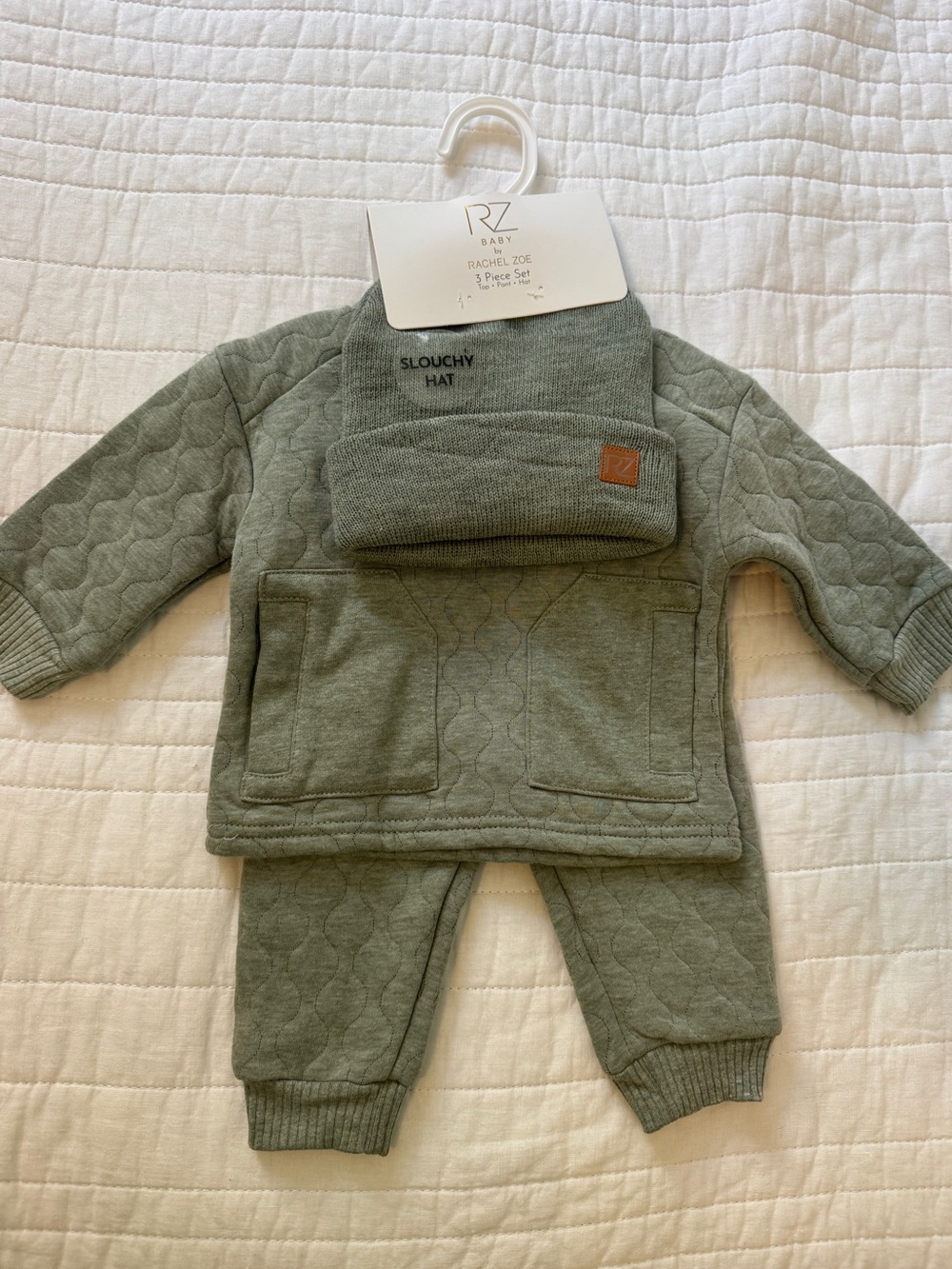 Rachel Zoe Quilted Baby Pullover Set in Sage Green